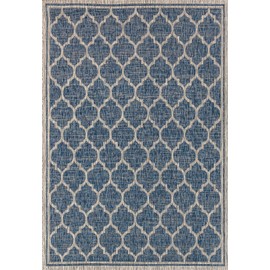 JONATHAN Y SMB109D-8 Trebol Moroccan Trellis Textured Weave Indoor Outdoor-Rug Modern Bohemian LivingRoom Backyard,8 X 10,Navy/Gray