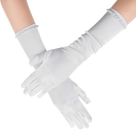 Yolev White Gloves for First Communion Wedding Long Princess Gloves for Tea Party Prom Dress Halloween First Communion Glove forBirthday Costume Party Accessories