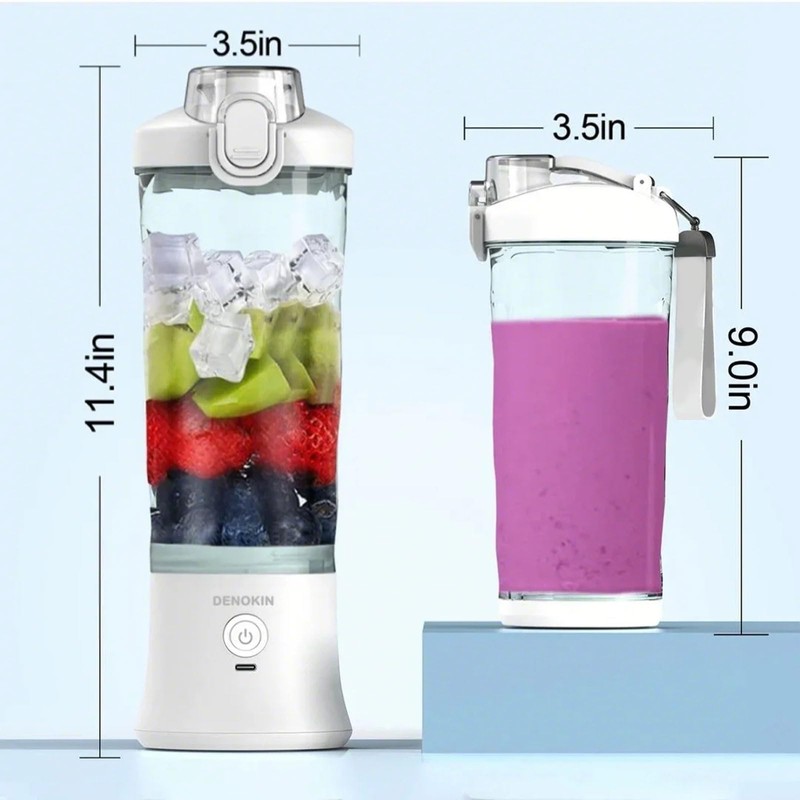 DENOKIN Portable Blender 20oz Vessel, Cordless Personal Size Blender for