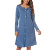 Marvmys Women's Long Nightgown Cotton Nightdress Stripe Nightshirt Long Sleeve