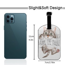 Zoczos Cute Cat Hand On Sign Travel Baggage Bag Tags Quote Hand in There Cartoon Kitty Luggage Tags Travel Suitcase Tags with Name ID Card for Luggage Suitcase Schoolbag Lunchbag, 1 Pack