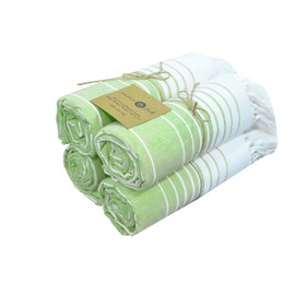 Native Fab Oversized Beach Towel, 4 Pack, 40x71 inches 100% Cotton Turkish Peshtemal for Adults,Soft & Absorbent, Extra Large Beach Towel for Hammam Spa Beach Blanket Bath, Cabana Strips, Green White