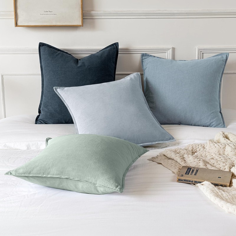 MIULEE Decorative Linen Euro Sham Pillow Covers 22x22 Inch Light