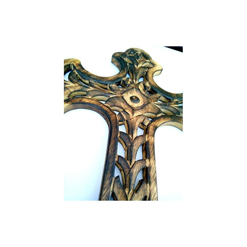 Iconsgr Handmade Christian Greek Orthodox Wood Carved Cross / R16