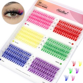 Pestañas de color 3D 312 pestañas de visón artificial de 6 colores pestañas DIY pestañas personales 10 mm 12 mm 14 mm 16 mm mixtas 40D D pestañas peludas de color rizado prolongan el latido feliz del corazón(6 Colors-D Curl, 40D-10-16)