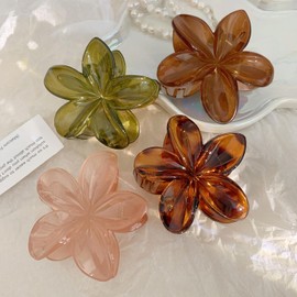 QUIATE 2.95" Neutral Color Hawaiian Flower Hair Clips for Women, 4 Pcs Cute Large Hibiscus Floral Claw Clips, Hawaiian Claw Accessories for Thin and Thick Hair