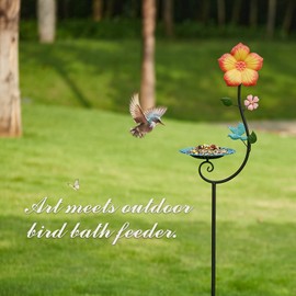 59" H Metal Bird Feeder with Stake,Freestanding Bird Feeder Tray,Bird Baths for Outdoors,Yard Lawn Decorative Garden Stakes