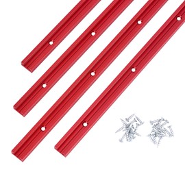 T Track 24" with Wood Screws-Double Cut Profile Universal T-Track with Predrilled Mounting Holes-Woodworking-Fine Sandblast Anodized-Red Color-4PK