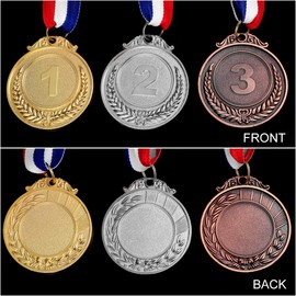 TOYANDONA 3pcs Sport Award Medal Set 1st 2nd 3rd Place Small Wheat Pattern Gold Silver Bronze Medals with Collar for Sports Science Competition