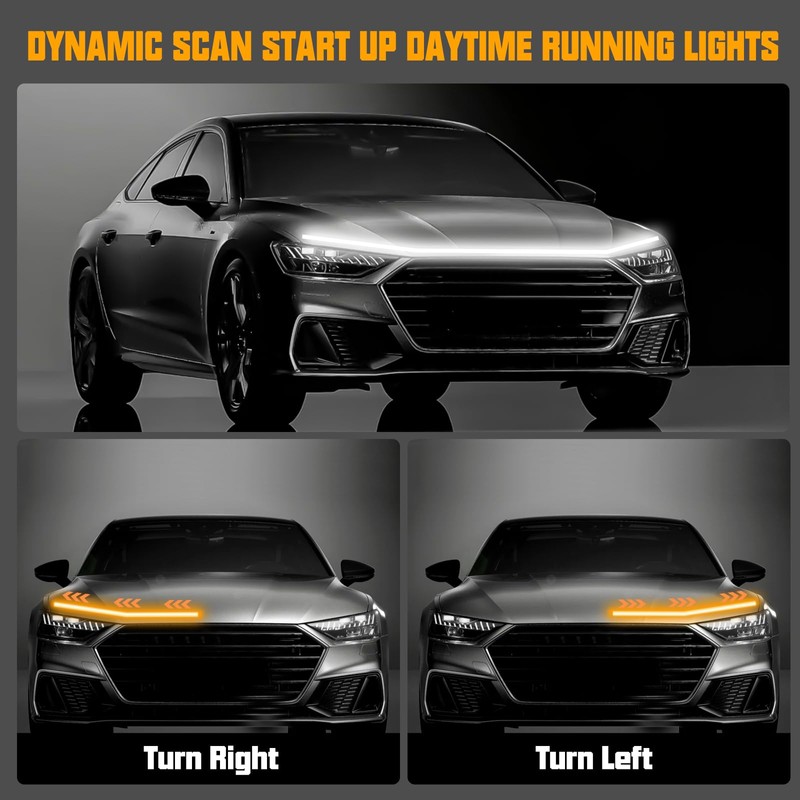 Flexible Car Hood Light Strip, 70 Inches Dynamic LED Daytime