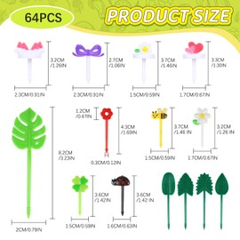 Pack of 64 Children's Finger Food Picks, 14 Styles Food Picks, Made of ABS, Reusable Fruit Forks, Children, Lunch Boxes Accessories for Desserts, Fruit, Lunch, Party