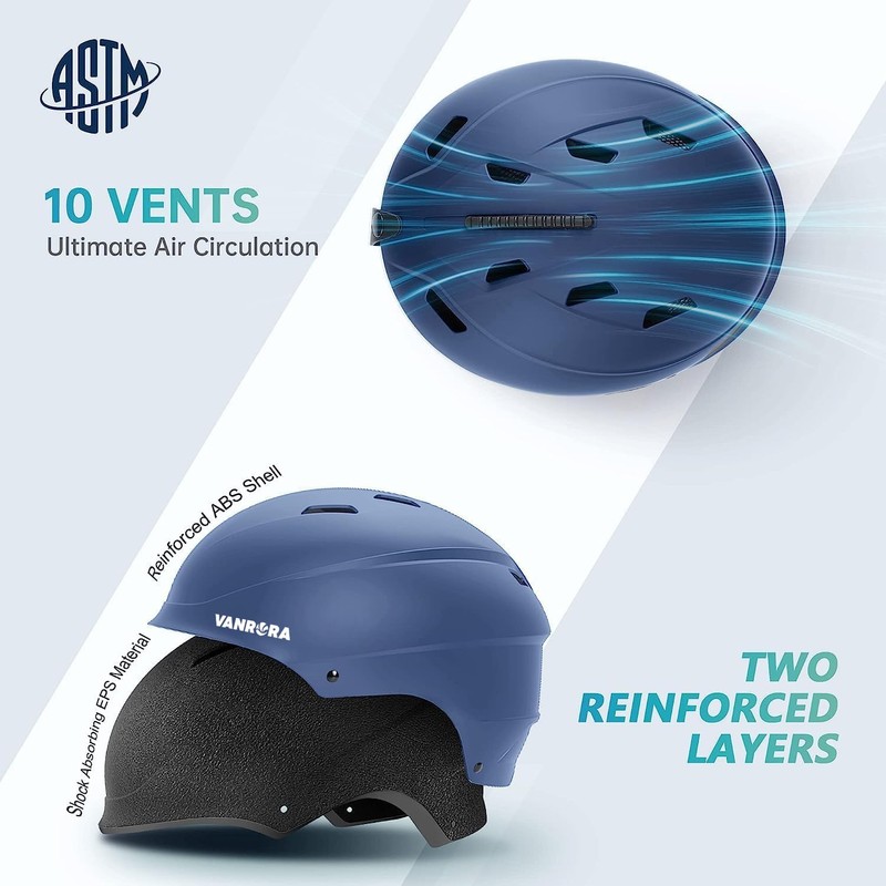 VANRORA Ski Helmet and Goggles Set, Navy Blue M/Grey Lens