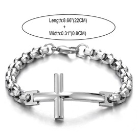 COOLSTEELANDBEYOND Mens Womens Stainless Steel Horizontal Sideway Lateral Cross Link Chain Bangle Bracelet, Polished(CA)