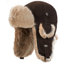 frr Brown Suede Leather Rabbit Fur Aviator Hat (2XL)