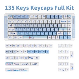 COOMICKEY PBT Keycaps 135 Keys Cartoon Blue White Keycap Set Cute MOA Profile Custom Keycaps Dye-Sublimation for Cherry Gateron MX Switches Mechanical Keyboards