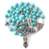 HanlinCC Turquoise Beads Catholic Rosary Necklace with Anti-Silver Plated Fatima