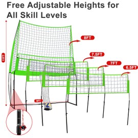 Qryovsa 8×11FT Volleyball Training Equipment Net – Indoor Outdoor Volleyball Practice Net System Freely Adjustable for Gym Lawn Beach or Backyard Easy Assembly for Beginners and Professionals (Green)