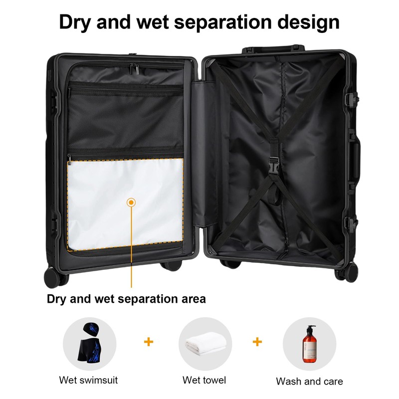 AIWEINY Zipperless Luggage, Polycarbonate Aluminum Hard Shell, Expandable Carry-On Suitcase