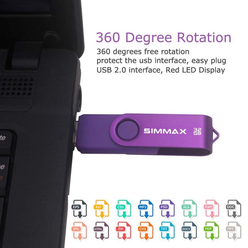 SIMMAX 32GB Memory Stick USB 2.0 Flash Drives Swivel Thumb