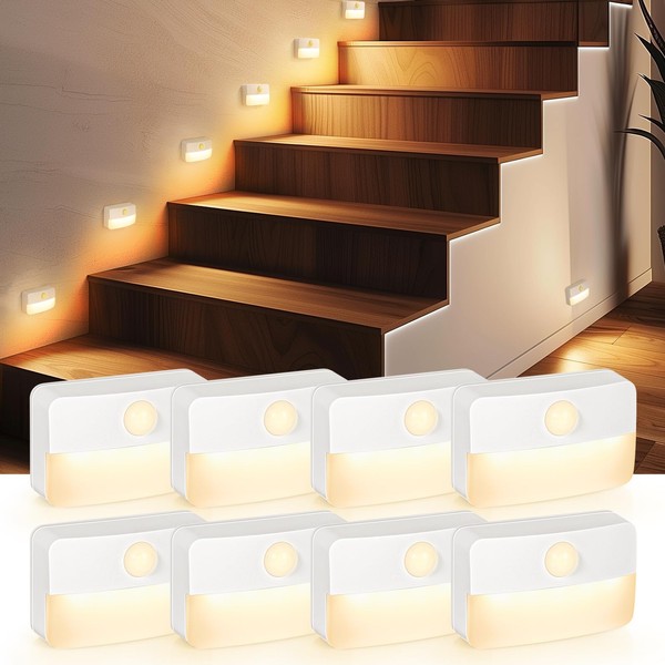 Guankai 8 Pack Motion Sensor Stair Light for Indoor, Battery