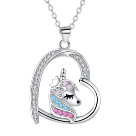 Arrebol Unicorn Chain Sterling Silver 925 Women's Necklace Pendant for Women Daughter Girls Jewellery Gift 45 cm + 5, Sterling Silver, Cubic Zirconia