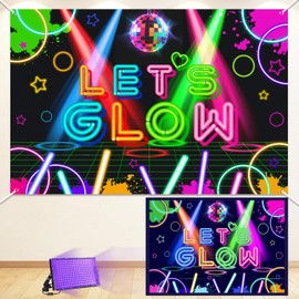 Glow Party Backdrop, Let's Glow Banner Photography Background for Neon Birthday Decorations Neon Party Supplies, 3.9 x 5.9 ft