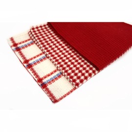 Smart Home Red Plaid Waffle Weave Dish Cloth Set, 16-Piece Set