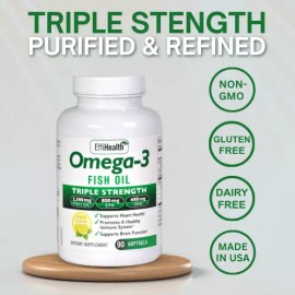 EffiHealth Omega 3 Fish Oil - Triple Strength Fish Oil - 2500mg 800 EPA 600 DHA