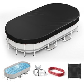 Oval Pool Cover 7 x 13 FT, Upgraded 420D Heavy Duty Oxford Fabric Pool Covers for Above Ground Pool with Winch and Cable, All Season Inflatable Pool Cover for UV Resistant, Waterproof and Dustproof