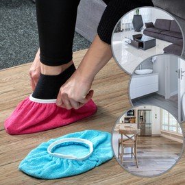 com-four® 4x mop slippers for floor cleaning, reusable cleaning shoes, highly absorbent floor wiper made of microfibre, washable up to 60° C (4 pieces - strong colors)