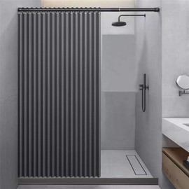 Momooda Foldable Shower Curtain Weight Anti Mould Waterproof Linen with Hooks, Shower Curtain Magnet Splash-Proof, Grey, 100 x 200 cm