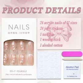 Valentines Press on Nails Medium Square French Tip Fake Nails Nude Pink Full Cover White Heart False Nails with Designs Glossy Glue on Nails Acrylic Nails Manicure Artificial Nails for Women Girls