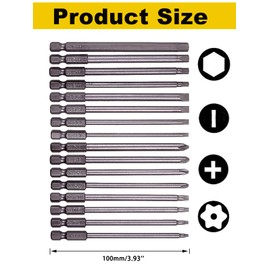 Rocaris 16 Pack 1/4 Inch Hex Shank Long Magnetic Screwdriver Bits Set 4 in Power Tools(Slotted+Cross+Hex+Plum blossom)