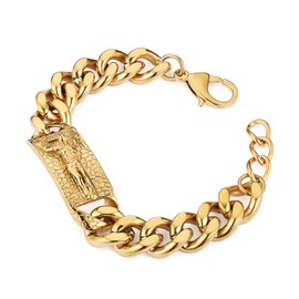 HZMAN Cuban Chain Bracelet for Men 18K Gold Plated Stainless Steel Men's Bracelet Heavy Retro Jesus Link Bracelet Jewelry Gift