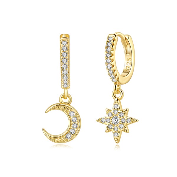 Sylph Moon and Star Earrings for Women, 925 Sterling Silver