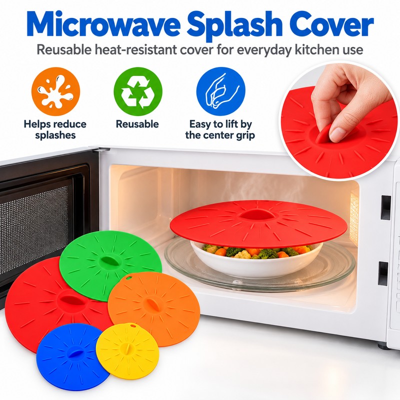 5-Piece Silicone Suction Lid Cover Set – Reusable Heat-Resistant Microwave