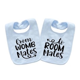 QIANWANYI Baby Twins Bibs Womb Mates Newborn Baby Bibs Cute Unisex Bibs Set Toddler Baby Boy Girl Bibs(blue paste)