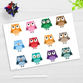 Children's Desk Mat - "Cute Colourful Owls" - Made of First-Class Durable Vinyl (BPA Free) - 60 x 40 cm - Non-Slip Desk Mat with Best Protection - Made in Germany