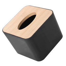 Sosoport Bamboo Tissue Box Cover with Opening Household Tissue Storage Organizer Mini Napkin Holder for Office Desk Living Room Bedroom Decoration Black