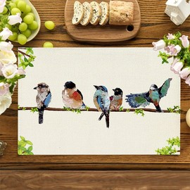 Birds on Branch Spring Placemats Set of 4, 12x18 Inch Seasonal Summer Floral Table Mats for Party Kitchen Dining