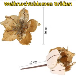 Champracer Pack of 4 Glitter Christmas Flowers Decoration, Christmas Tree Decoration Ornament Made of Plastic, Christmas Tree Pendant for New Year Ornaments, Pendant and Wreath (Gold)