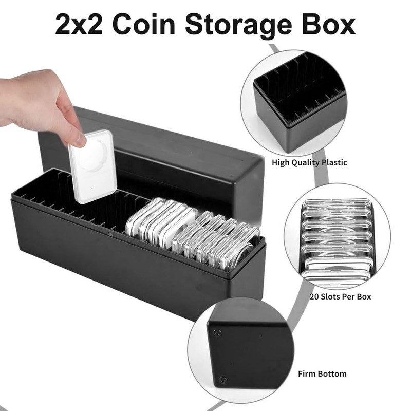 3 Pack Plastic Coin Slab Storage Boxes, Black Coin Slab