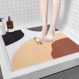 Fecialy Loofah Shower Mat, Non-Slip Anti-Mould, 60 x 60 cm, Soft PVC Shower Bath Mat with Drain, Quick-Drying Bathroom Mats for Indoor Shower, Wet Areas