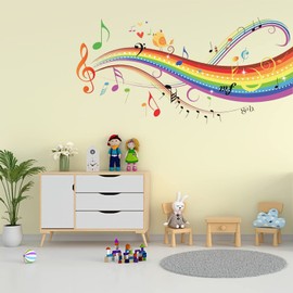 PLIGREAT Colorful Rainbow Music Notes Wall Stickers, Removable Vinyl Peel and Stick Wall Decals for Nursery Bedroom Playroom Music Studio Classroom Wall Decoration Home Indoor DIY Wall Art Decor