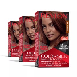 Revlon ColorSilk Beautiful Color Dark Auburn Pack of 3 Permanent Hair Dye 4.4oz