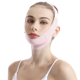 ZKGYUS Reusable V-Line Mask, V-Line Lifting Mask, Face Lifting Bandage, Double Chin, Suitable for All Face Shapes, Light Pink