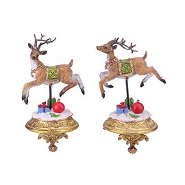 Set of 2 Glittered Reindeer Christmas Stocking Holders 9.5"