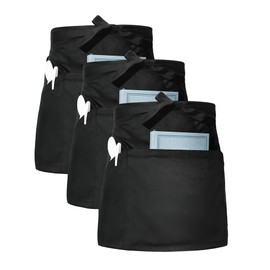 WORK IDEA Set of 3 apron with 3 pockets, front tie apron, waiter's apron, bistro apron, cooking apron, baking apron for restaurant, bar, black