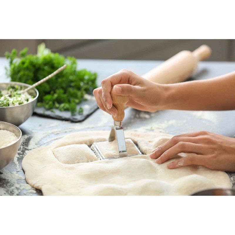 Fantes Ravioli Maker Stamp Set, Square Stamp with Wooden Handle