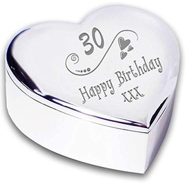 30th 30 Thirteeth Happy Birthday Swirl and Hearts Heart Shaped Trinket Box Novelty Gifts For Her Keepsakes Idea Women